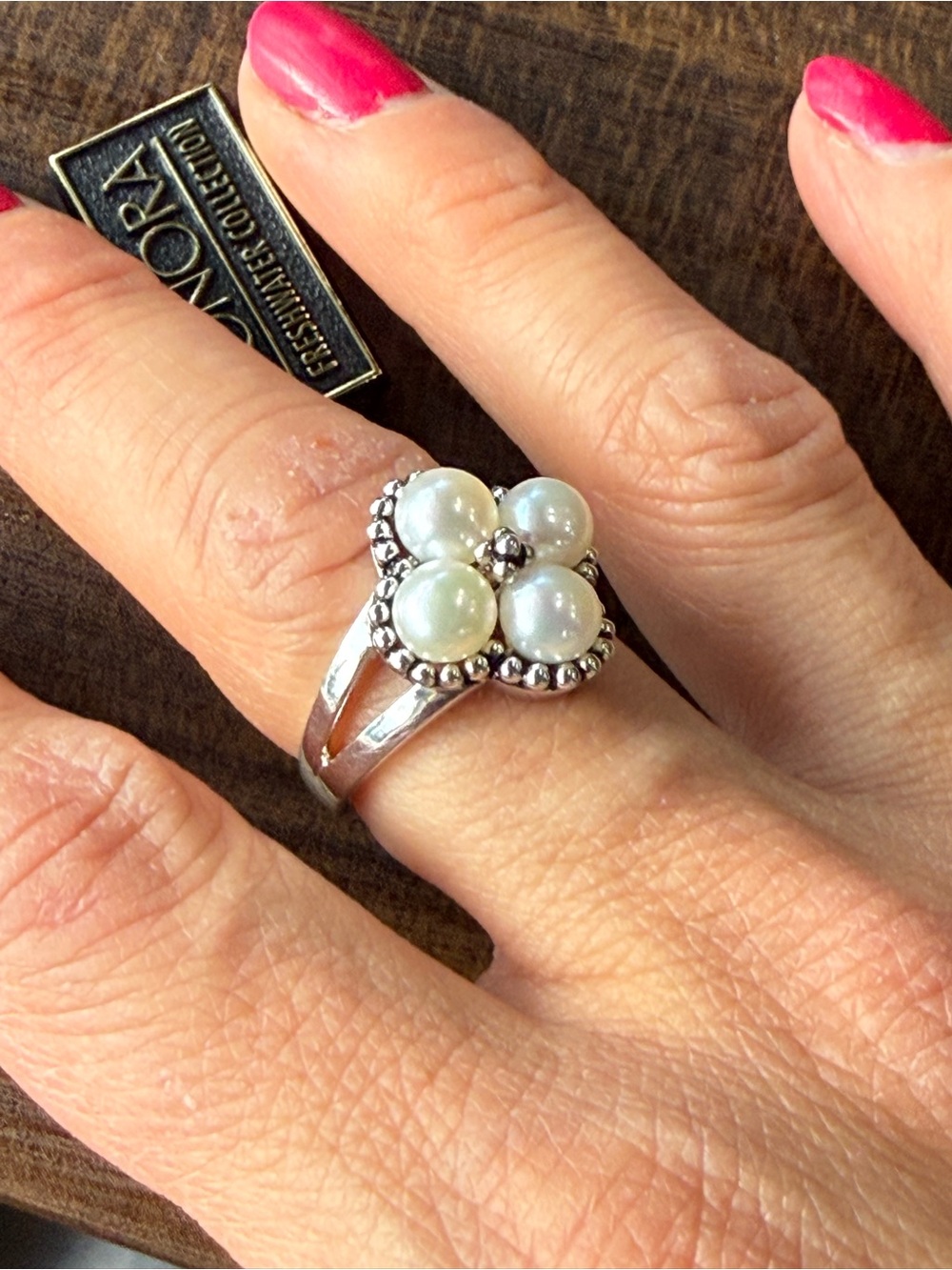 Pandora Silver Cluster Pearl Ring with Bead Detailing Honora pearls